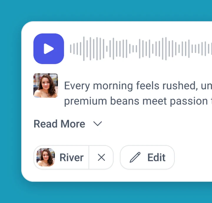 A generated audio ad with its script, voice and edit controls