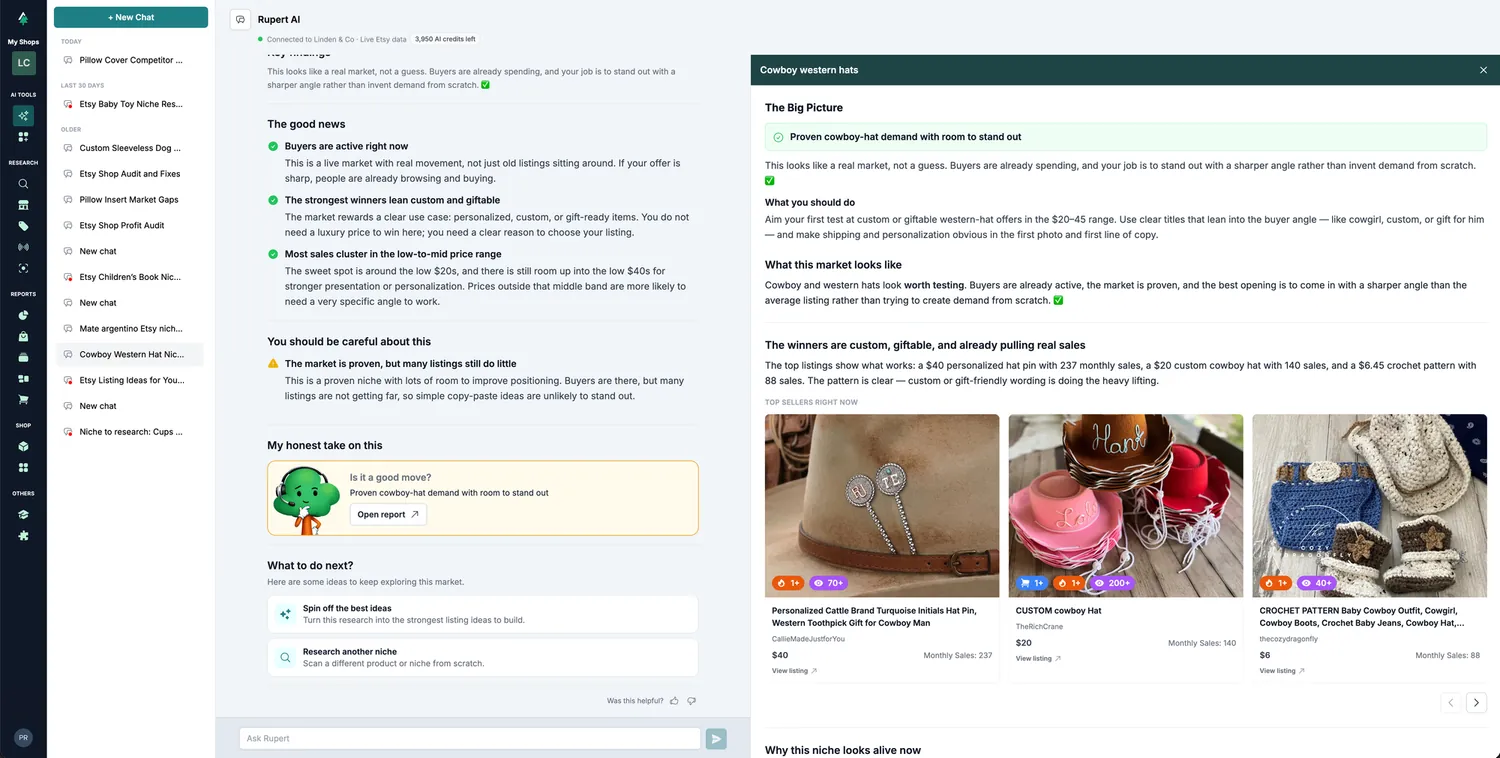 Rupert AI's market report on a niche, with its top sellers